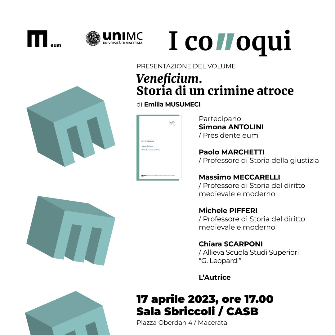 Locandina Colloqui eum presentazione "Veneficium" di Emilia Musumeci