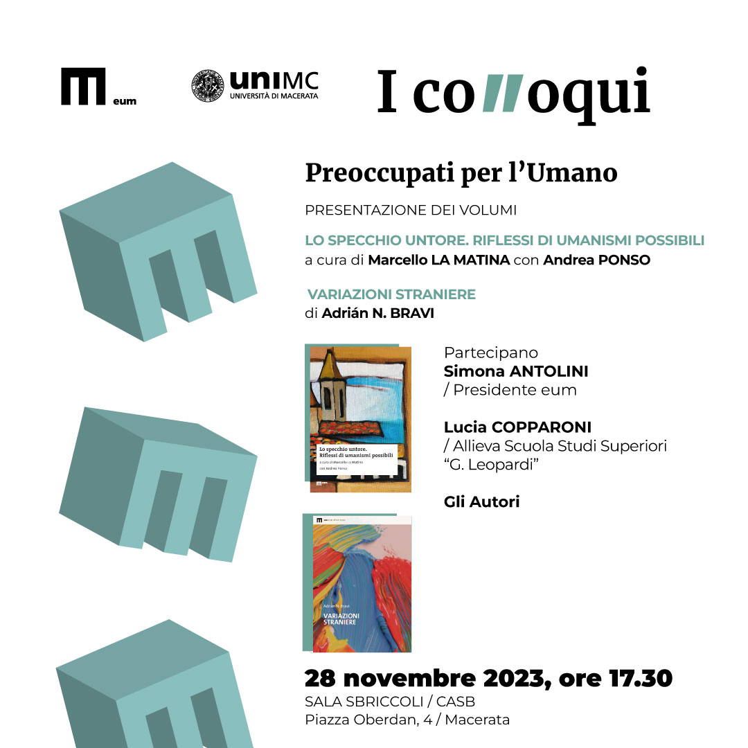 La locandina dell'incontro Colloqui eum Preoccupati per l'Umano Colloqui eum Preoccupati per l'Umano CASB 28 11 2023 ore 17.30