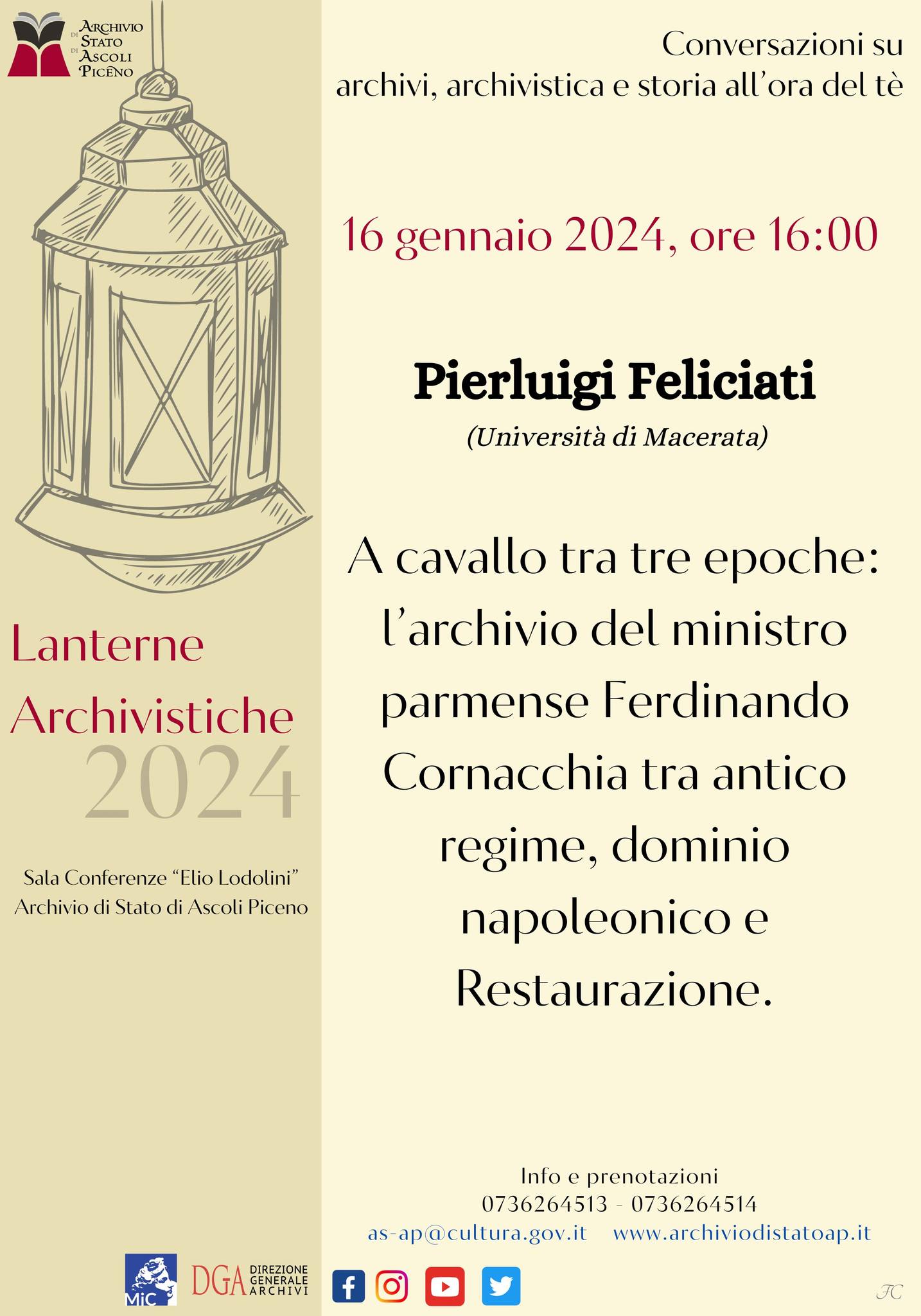 Incontro col prof. Pierluigi Feliciati La locandina del primo incontro Lanterne archivistiche 2024